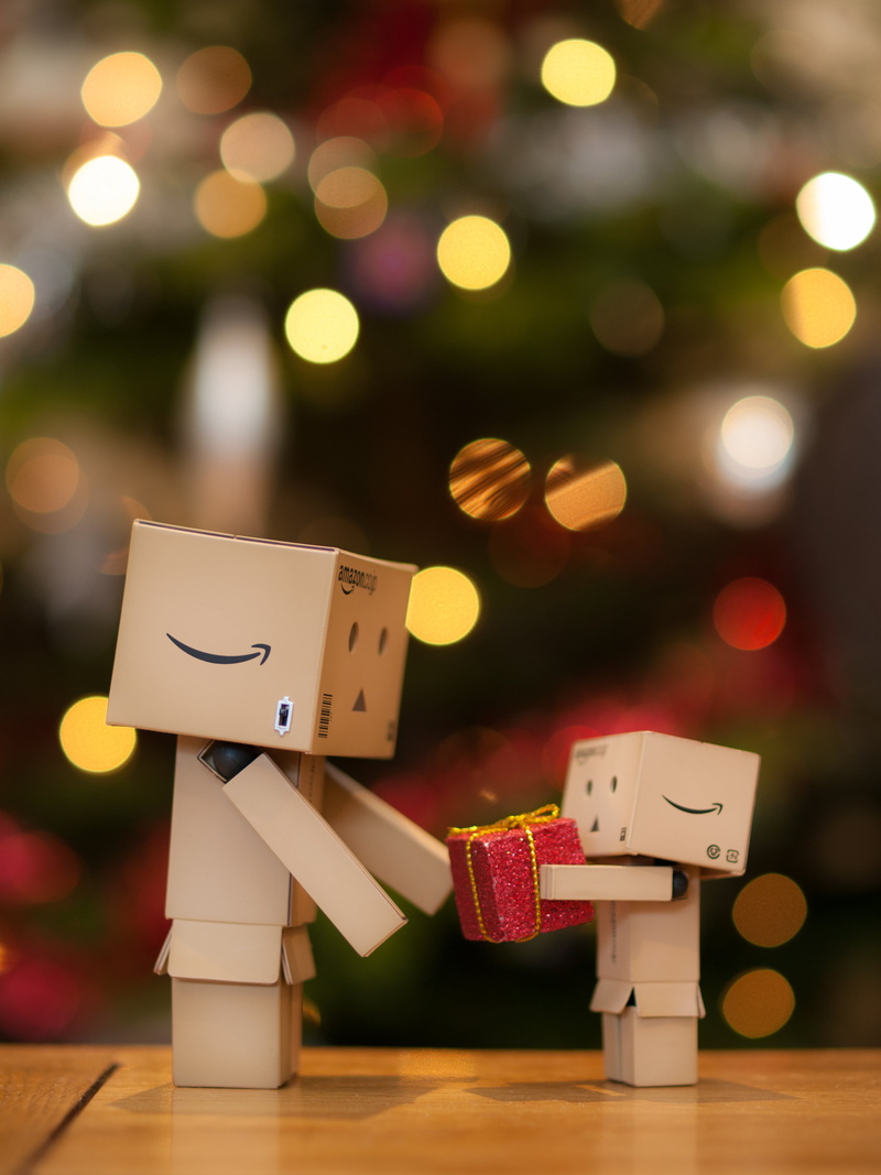 Olympus E-3, focus, christmas tree, celebration, amazon.co.jp, box - Container, Zuiko Digital, indoors, decoration, Christmas, two box, Present, Danbo
