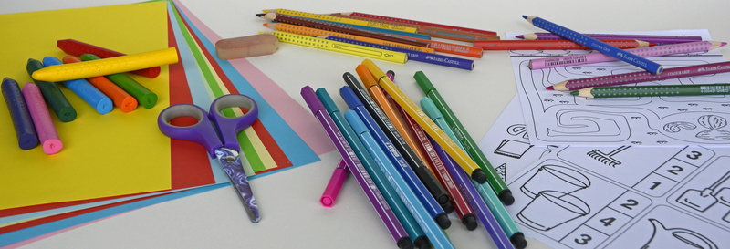 tinker, vibrant color, indoors, colorful, ruler, multi colored, colorful paper, paper clip, 4K, no people, head image, banner, felt tip pens, rubber, education