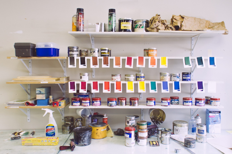 still life, arrangement, letterpress, choice, college for creative studies, table, paint, color, art and craft equipment, shelf, multi colored, in a row