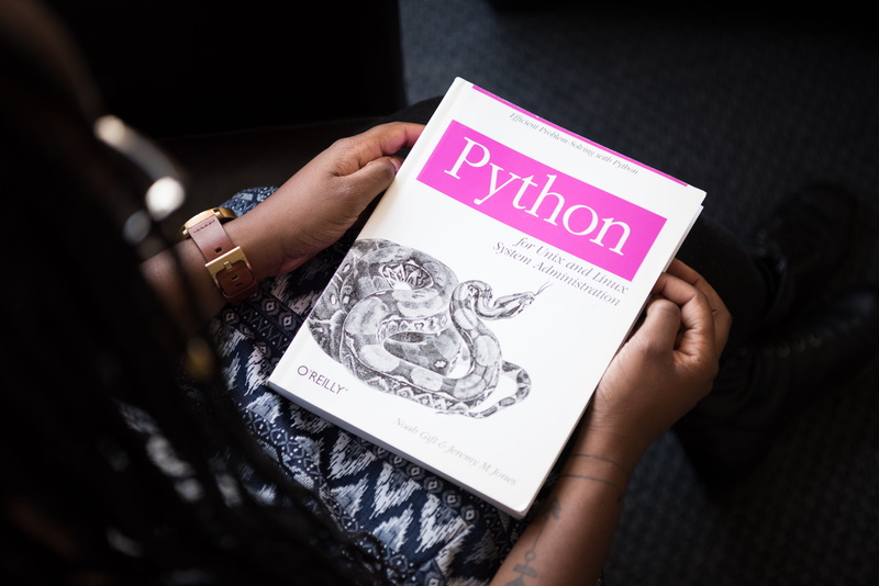 developer, western script, text, real people, one person, learning, python, representation, women, woman, finger, from above, high angle view, communication