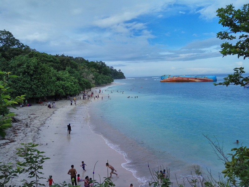 large group of people, plant, Pangandaran, white sand beach, cloud - sky, holiday, trip, sea, vacations, landscape, indonesian, scenics, West Java, blue