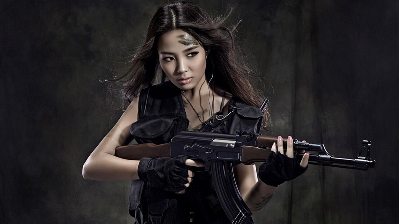 Woman, Cute, Girls and Guns, Women, AK-47, 1080P, Asian, Pretty