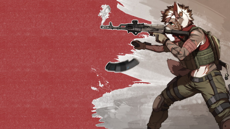 Furry, Anime, 1080P, Military, AK-47, Original