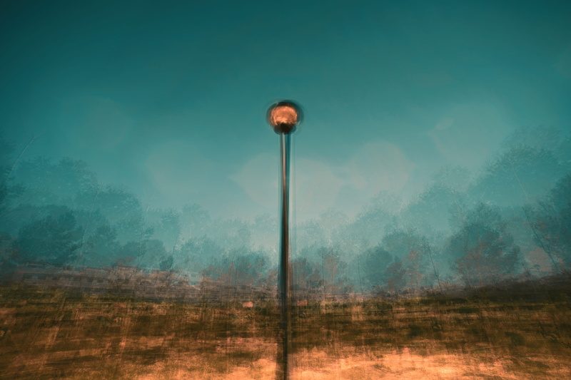 mountain, lighting Equipment, orange, illustration, layered, 360, light, multiple exposure, outdoors, multilayer, electric Lamp, color, old, post, blue