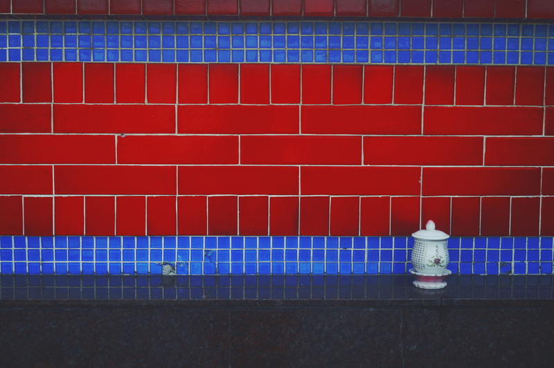 hue, bright, bold, no people, asian, harsh, lighting equipment, color, sharp, tile, colorful, building exterior, blindingly, wall - building feature, day