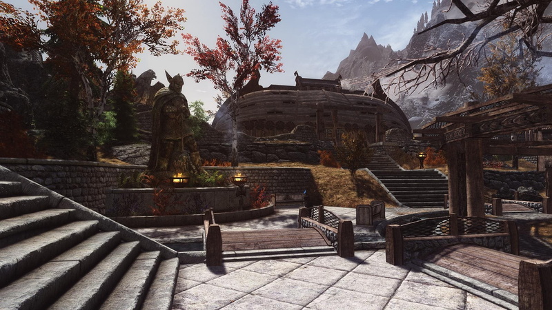 travel destinations, built structure, staircase, travel, 1080P, The Elder Scrolls V: Skyrim, SLMP, sky, no people, architecture, outdoors, day, building exterior
