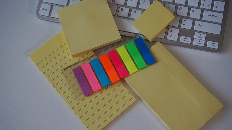 business, office, computer, creativity, document, business finance and industry, high angle view, Postit, keyboard, color swatch, Adhesive, choice, note