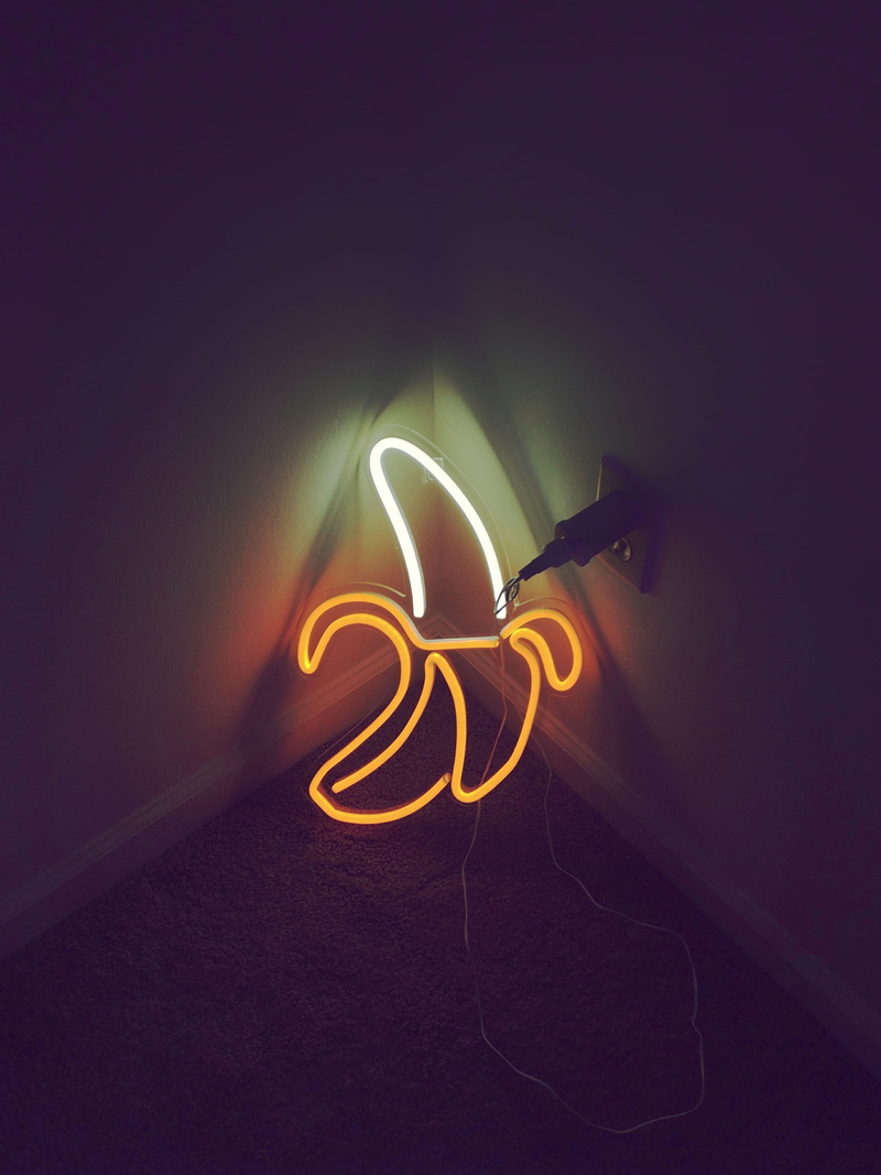 illuminated, yellow, night, moody, pattern, wall - building feature, banana shape, neon, light painting, dark, close-up, light trail, speed, long exposure