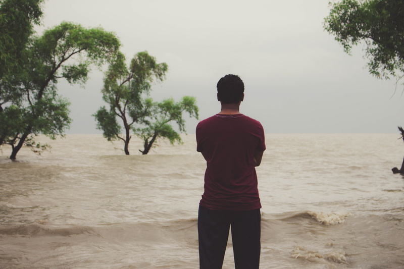 sad, young, man, child, leisure activity, male, sea, standing, beauty in nature, loneliness, misery, men, plant, boy, outdoors, sadness, fear, depressed