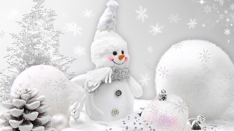 snowing, decorations, snowballs, snowman, sparkle, snowflakes, cold, 1080P, white, christmas, sweet, pine cones