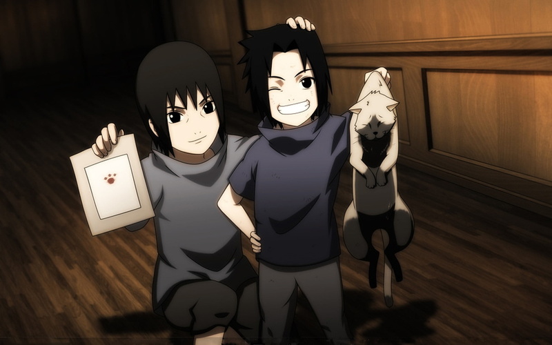anime, sasuke, Naruto: Shippuden, hd, shippuden, art, uchiha, boys, anime boys, cats, 1080P, paws, itachi, Uchiha Sasuke, children, naruto, Uchiha Itachi