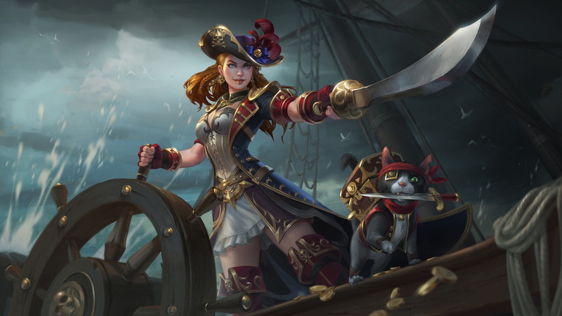 Ship, Night, Girl, Characters, Cat, Art, Steering wheel, Pirate, Anna Christenson, Game Art, The wheel, Saber, Illustration, by Anna Christenson, Dagger