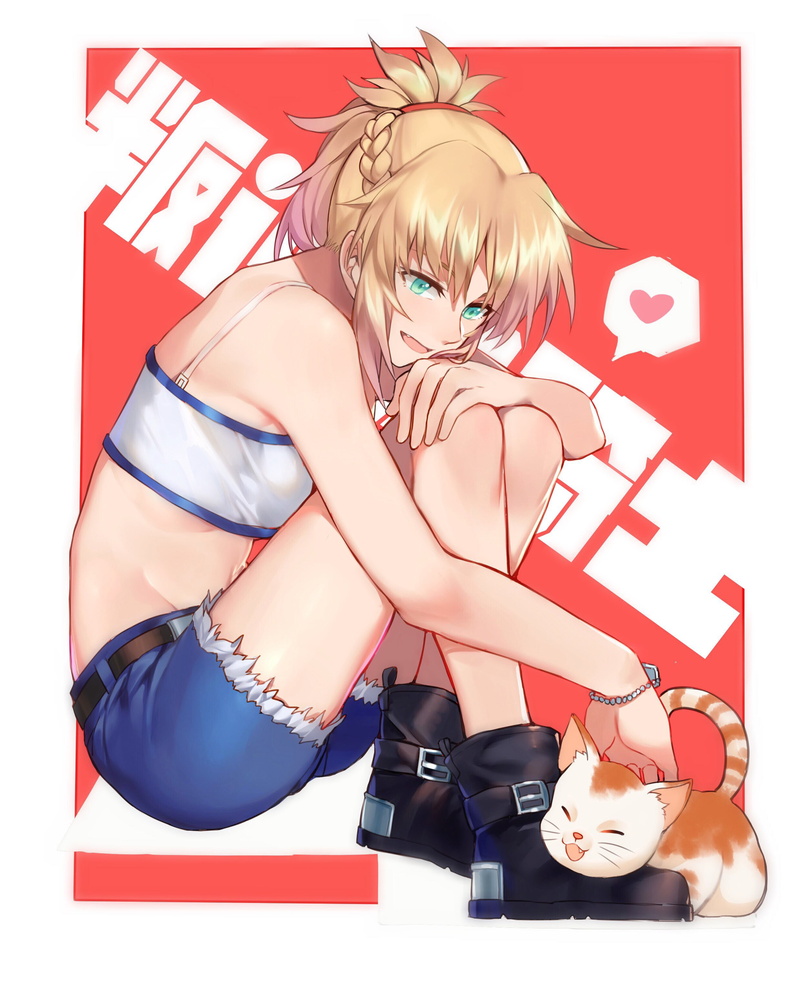 Mordred (Fate/Apocrypha), cat, anime, Fate/Apocrypha, heart, 2K, anime girls, animals, Artoria Pendragon, Fate Series, blonde, Artoria Pendragon (Lancer