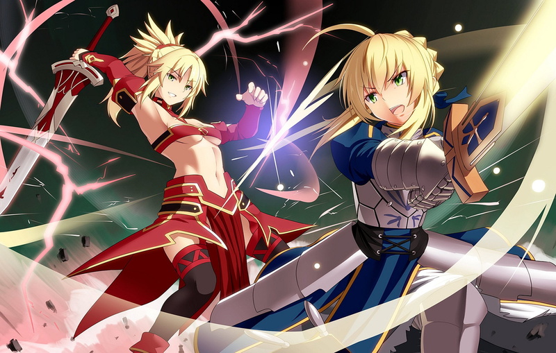 light, indoors, Mordred (Fate/Apocrypha), illuminated, people, beautiful woman, vs, night, Fate Series, adult, leisure activity, three quarter length
