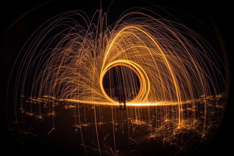 painting, circle, light, new year, fireworks, motion, outdoors, evening, art, city, mystical, illuminated, long exposure, graphic, romantic, orange color
