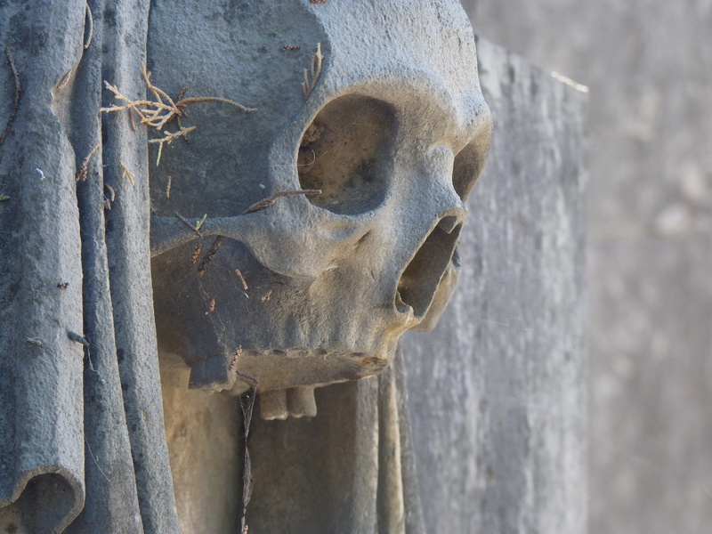 death, end of life, wall - building feature, skull, day, mourning, vanitas, the past, gloomy, craft, bone, human representation, pain, carving, eye sockets