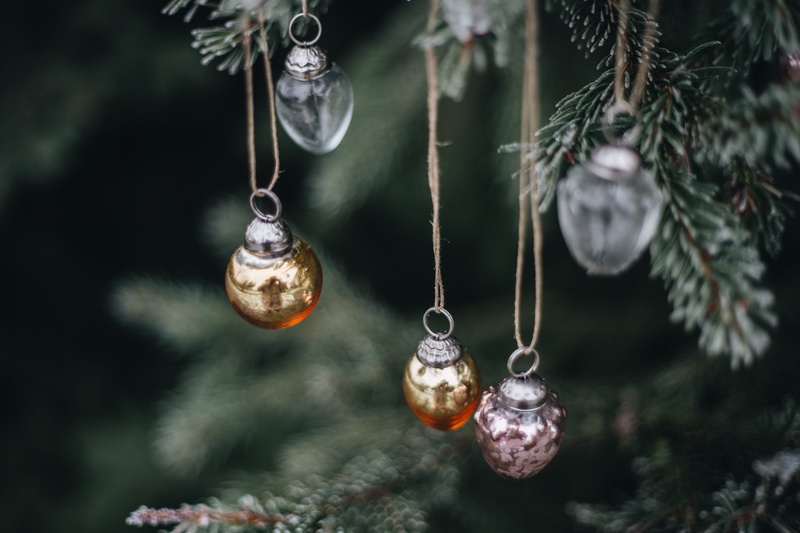 plant, christmas, Christmas balls, chic, christmas tree, ornaments, branch, 5K, outdoors, nature, luxury, christmas decoration, focus on foreground, decor
