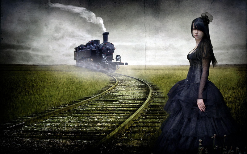 black, way, one, goth, ticket, anime, character, abstract, 2K, female, 3d and abstract, madman, situation, hair, fantasy, train, s
