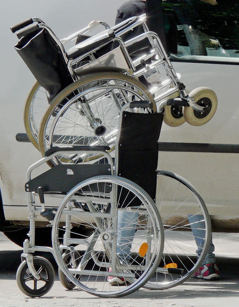 wheelchair, ride, constant, accompany, frail, absence, roll, maintain, lame, bring, spokes, grandma, focus on foreground, bicycle, sit, slide, metal, transportation