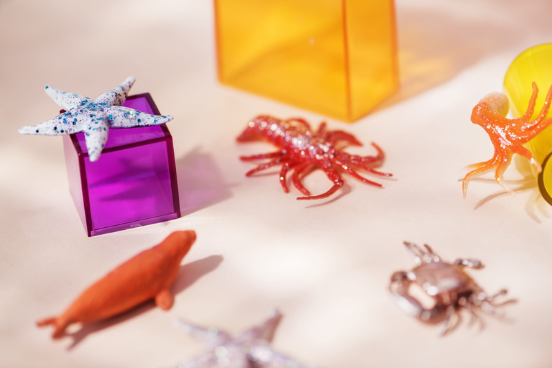 studio shot, play, miniature, model, orange, gift box, background, sea lion, close-up, colorful, emotion, ribbon - sewing item, no people, purple, pink
