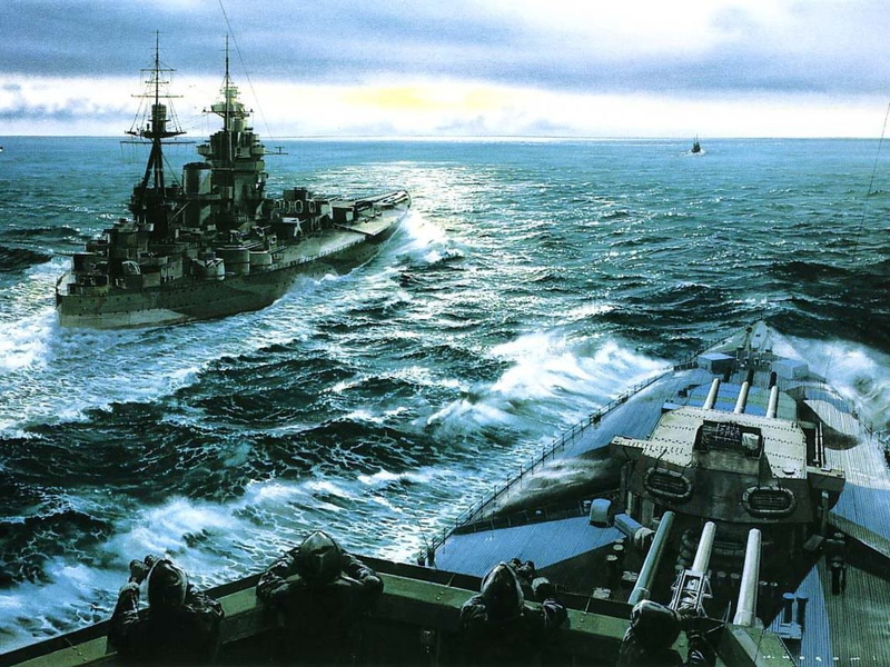 scenics - nature, artwork, HMS Rodney, horizon over water, motion, wave, 480P, cloud - sky, nature, splashing, built structure, outdoors, day, ship, mode of transportation