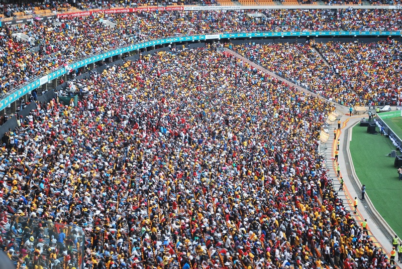 crowd, excitement, nelson mandela, group of people, event, team sport, stadium, south africa, caf, spectator, high angle view, aerial view, football, 4K