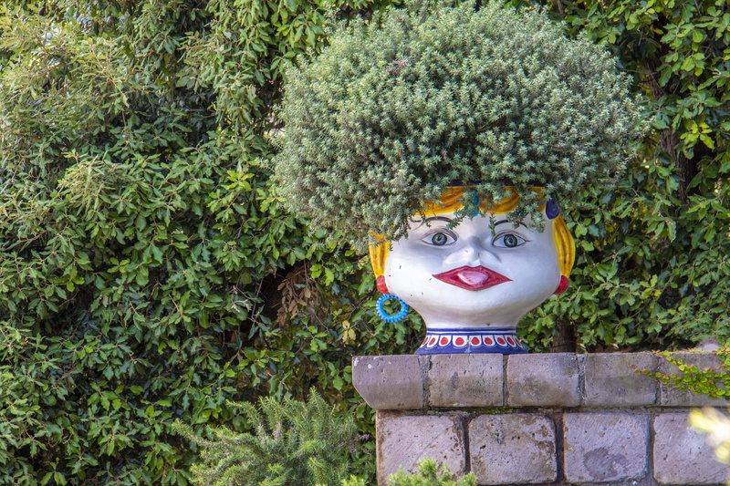 ceramic, outdoors, italy, nature, day, ivy, sculpture, representation, branch, unique, forest, tree, vine, odd, green color, face, art and craft, green