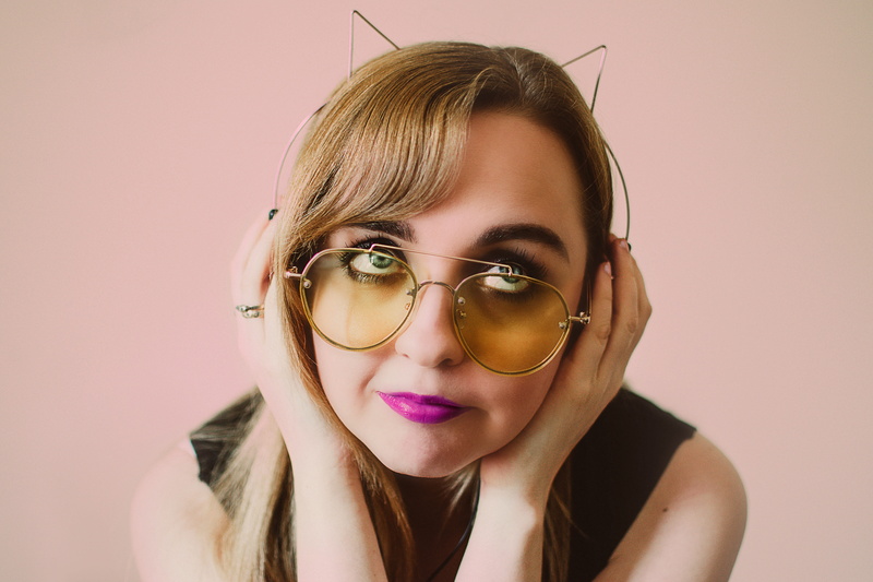 body part, close-up, female, earphones, beauty, lip stick, listen, headshot, young adult, young women, glasses, headphones, 5K, cats ears, eyeglasses