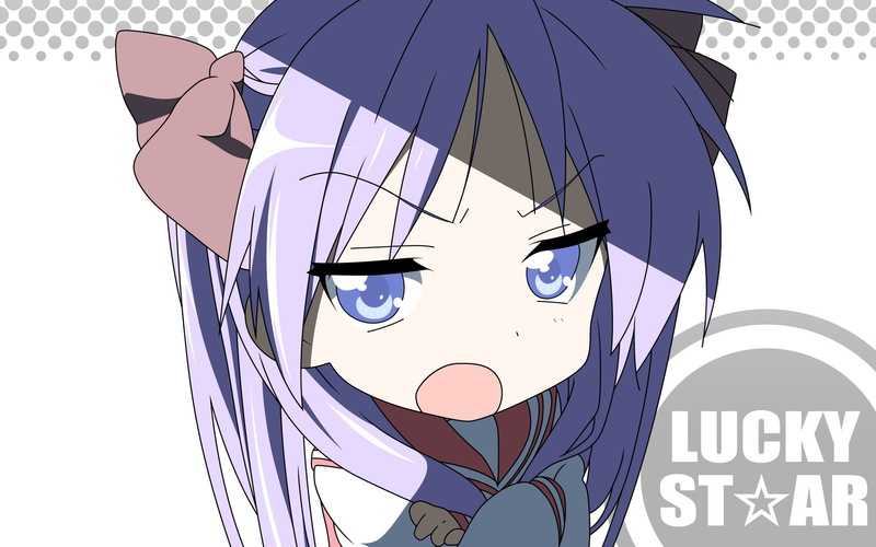 anime girls, creativity, Lucky Star, sky, outdoors, human representation, communication, low angle view, western script, Hiiragi Kagami, white background