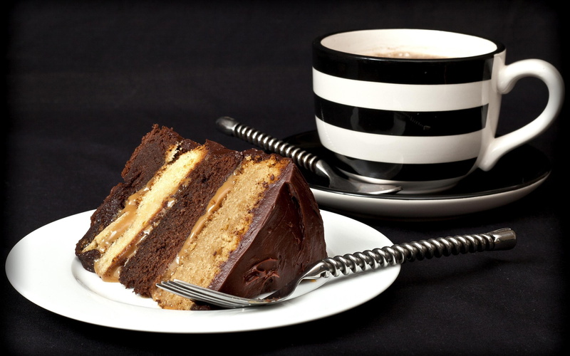 teaspon, cake, white, chocolate, saucer, 2880x1800, 2K, photography, coffee, ceramic, fork, teacup