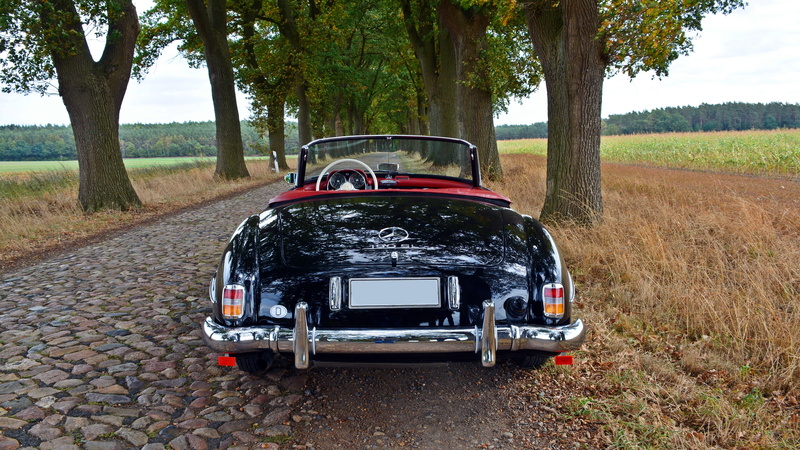 outdoors, nostalgic, motor vehicle, plant, no people, landscape, tree trunk, sky, stationary, historically, cabriolet, road, nature, day, transportation