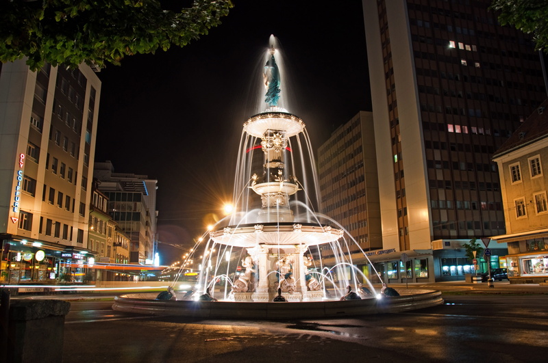 at Night, Grand, motion, La Chaux De Fonds, illuminated, built Structure, government, Fountain, lighted, la, Switzerland, tower, building exterior, grand fountain