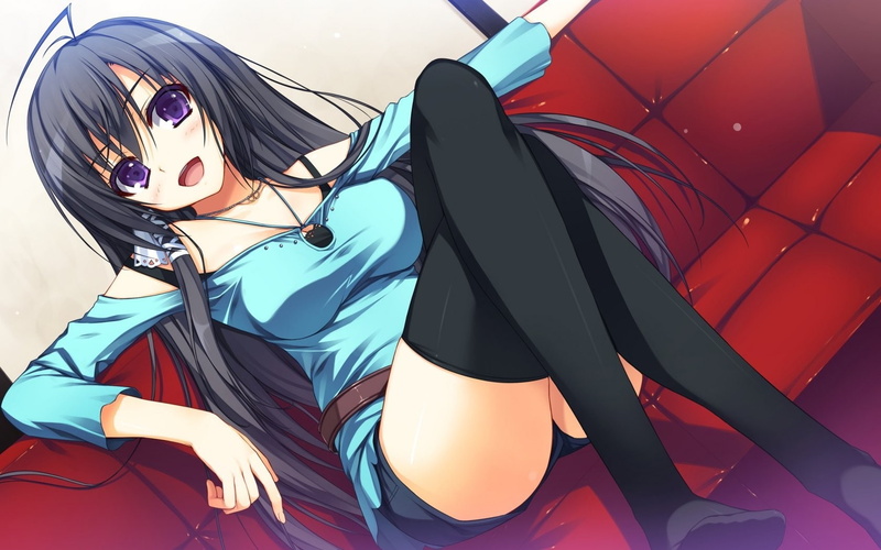 multi colored, beautiful people, women, lifestyles, clothing, adult, females, hairstyle, young women, legs anime thigh highs purple eyes black hair reminiscence mizuno rin visual novel
