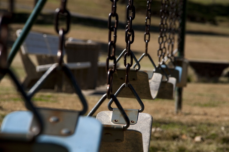 seat, nostalgia, reminisce, october, outdoor play equipment, hanging, empty, wood - material, absence, park, nature, fall, grass, metal, selective focus