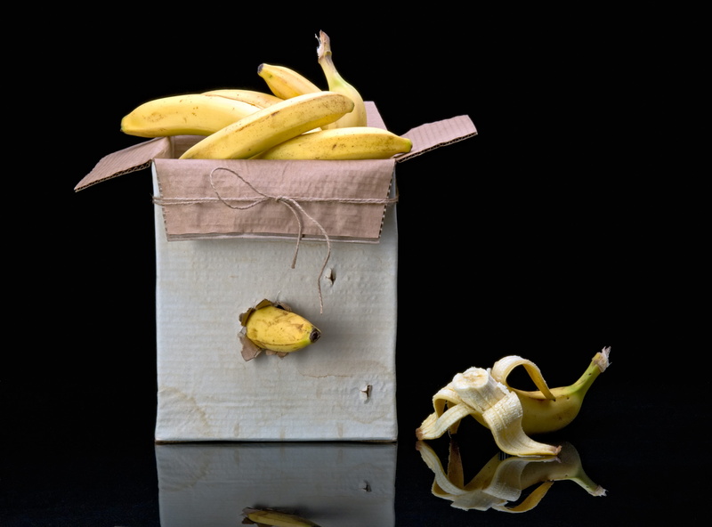 container, wellbeing, 2K, peel, bananas, close-up, healthy lifestyle, black background, allusion, the box of apples, healthy eating, food, no people, freshness