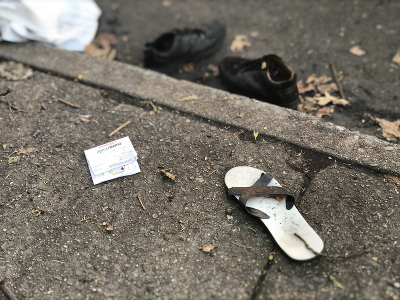 2K, misfortune, street photography, land, abandoned, footpath, pavement, gray, damaged, feet, broken, street, no people, shoe, high angle view, close-up