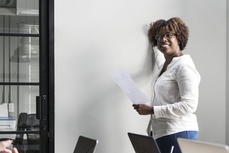 writing, portrait, team, businesswoman, hairstyle, empty, one person, workshop, education, activity, marker, summarizing, casual clothing, paper, women