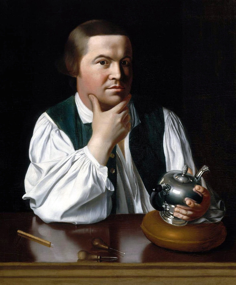 american revolution, religion, indoors, only men, studio shot, horseback, paul, holding, looking at camera, kitchen utensil, Silversmith, 1080P, ride