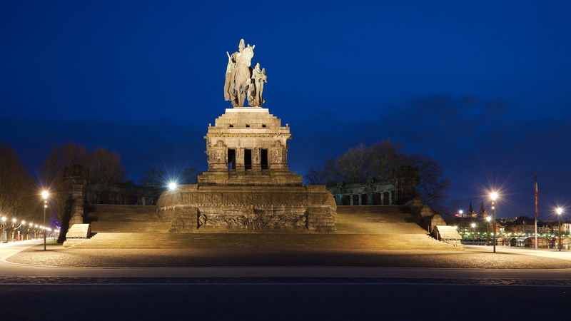 5K, statue, night, koblenz, wilhelm, sculpture, illuminated, mosel, human representation, no people, travel destinations, city, building exterior, built structure