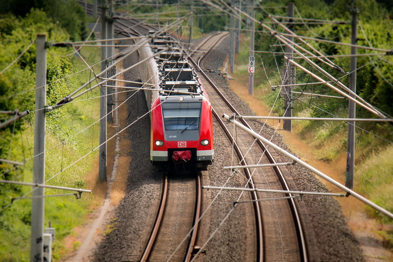 4K, nature, no people, electric train, passenger train, rails, power lines, tree, railway, railway line, rail transportation, day, land vehicle, deutsche bahn