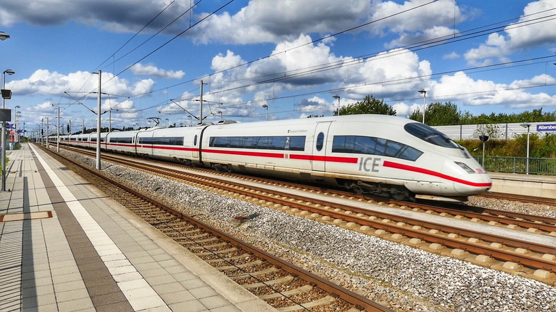 architecture, railroad station platform, ice, transport system, power supply, deutsche bahn, rail transportation, arrival, traffic, fast, train, outdoors