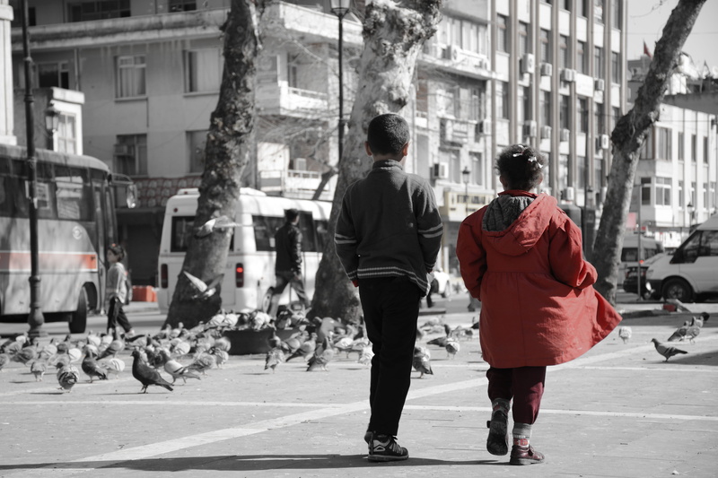 rear view, walking, transportation, incidental people, people, turkey, day, street, women, group of people, architecture, children, adana, lifestyles, warm clothing