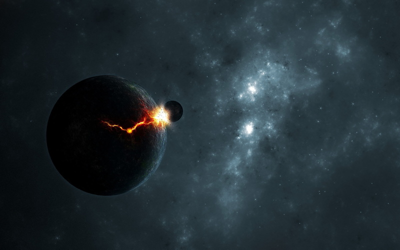 artwork, space, cracked, collision, impact, 2K, planet, hd, celestial