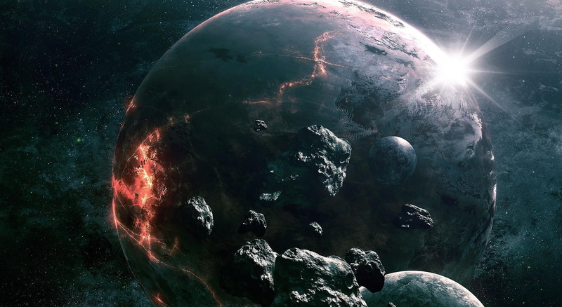 fantasy, light - Natural Phenomenon, earth, sky, collision, sunlight, planet - Space, star - Space, sea, abstract, beauty in nature, globe - Man Made Object