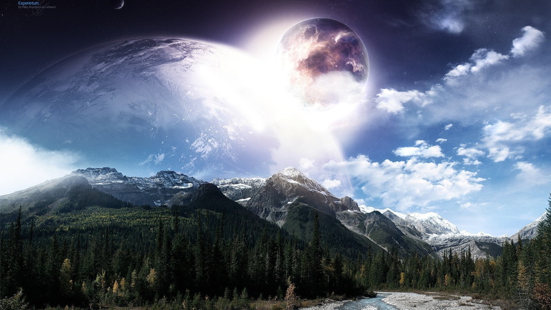 mountains, mountain, daytime, alien, photo, view, landscape, 1080P, river, fantasy, planet, hd, collision, trees