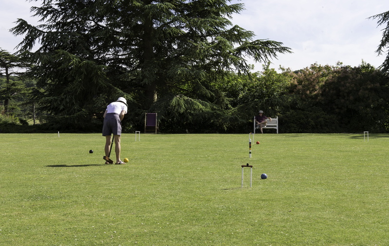 man seated, lawn, playing, mallet, nature, ball, leisure activity, activity, 4K, golf, men, hoops, sportsman, green color, day, tree, real people, summer
