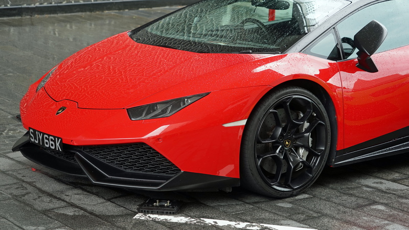 luxury car, freight transportation, motor vehicle, lamborghini, city, sports car, close-up, no people, super sports car, wet, luxury, 5K, stylish, transportation