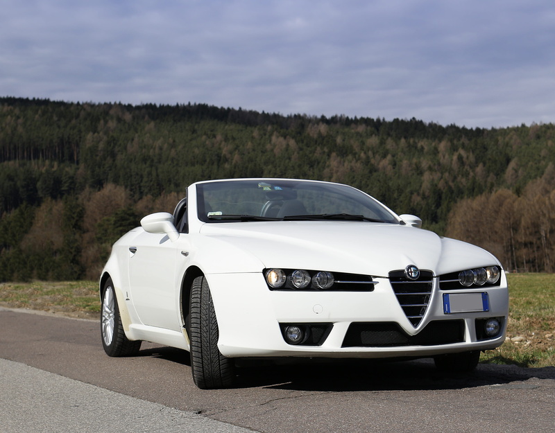 Racing Car, white, sports Car, sunlight, stylish, driving, cloud - sky, brera, motor vehicle, coupe, travel, white color, plant, design, alfa, transportation