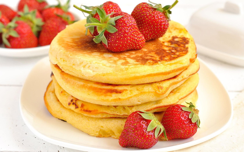 food, pancakes, 1080P, 3d and abstract, fruits, strawberries, sweets