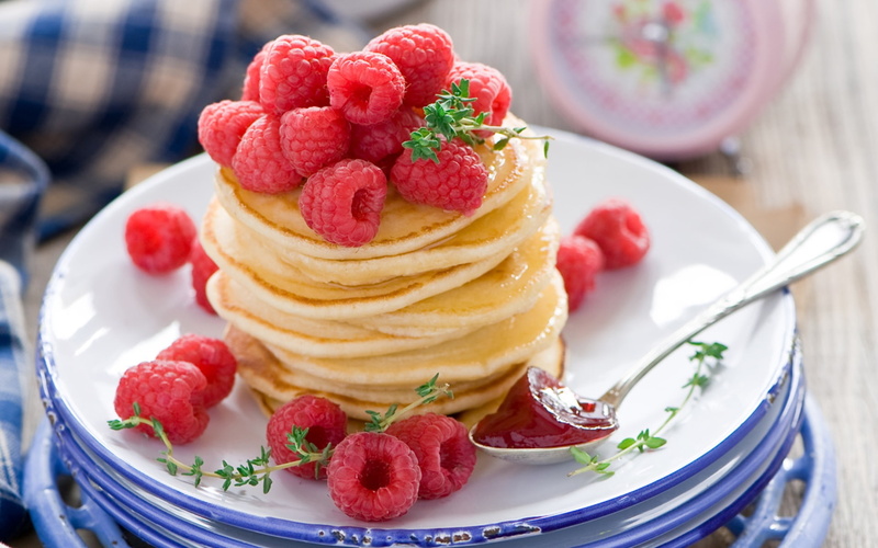 Fruits, Pancakes, 1080P, Dessert, Raspberry, Red, Fruit, Food